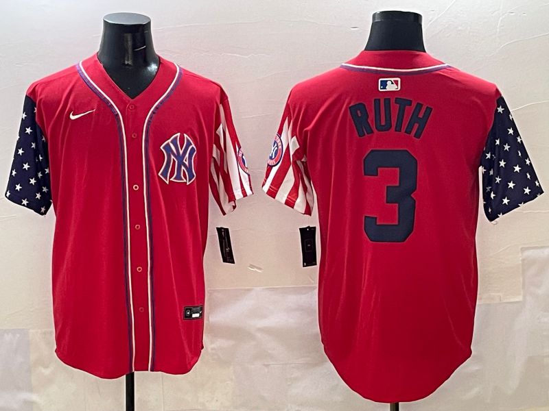 Men New York Yankees 3 Ruth Red a generation of national flags Jointly Name 2025 Nike MLB Jersey style 1